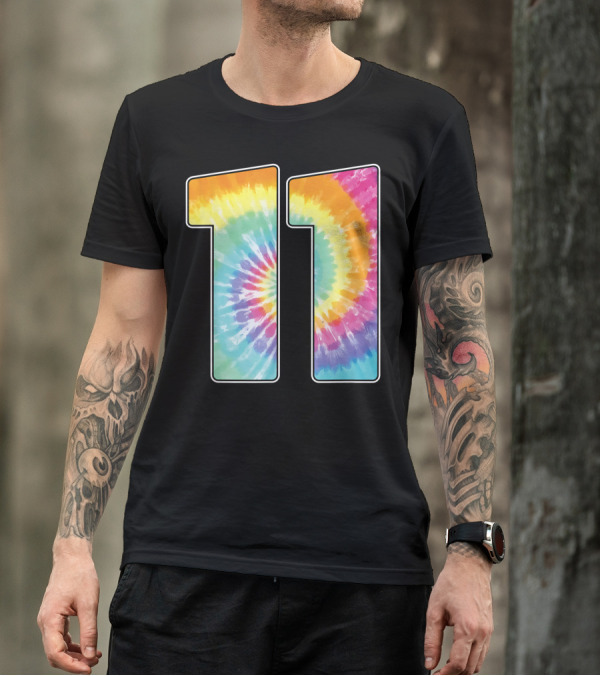 Number 11 Tie Dye Spiral Pattern Birthday T-Shirt