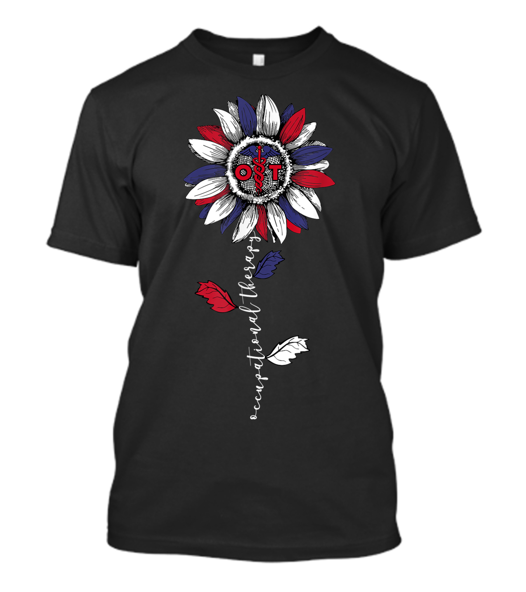 Occupational Therapy Sunflower USA Flag Colors Caduceus 4th Of July T-Shirt