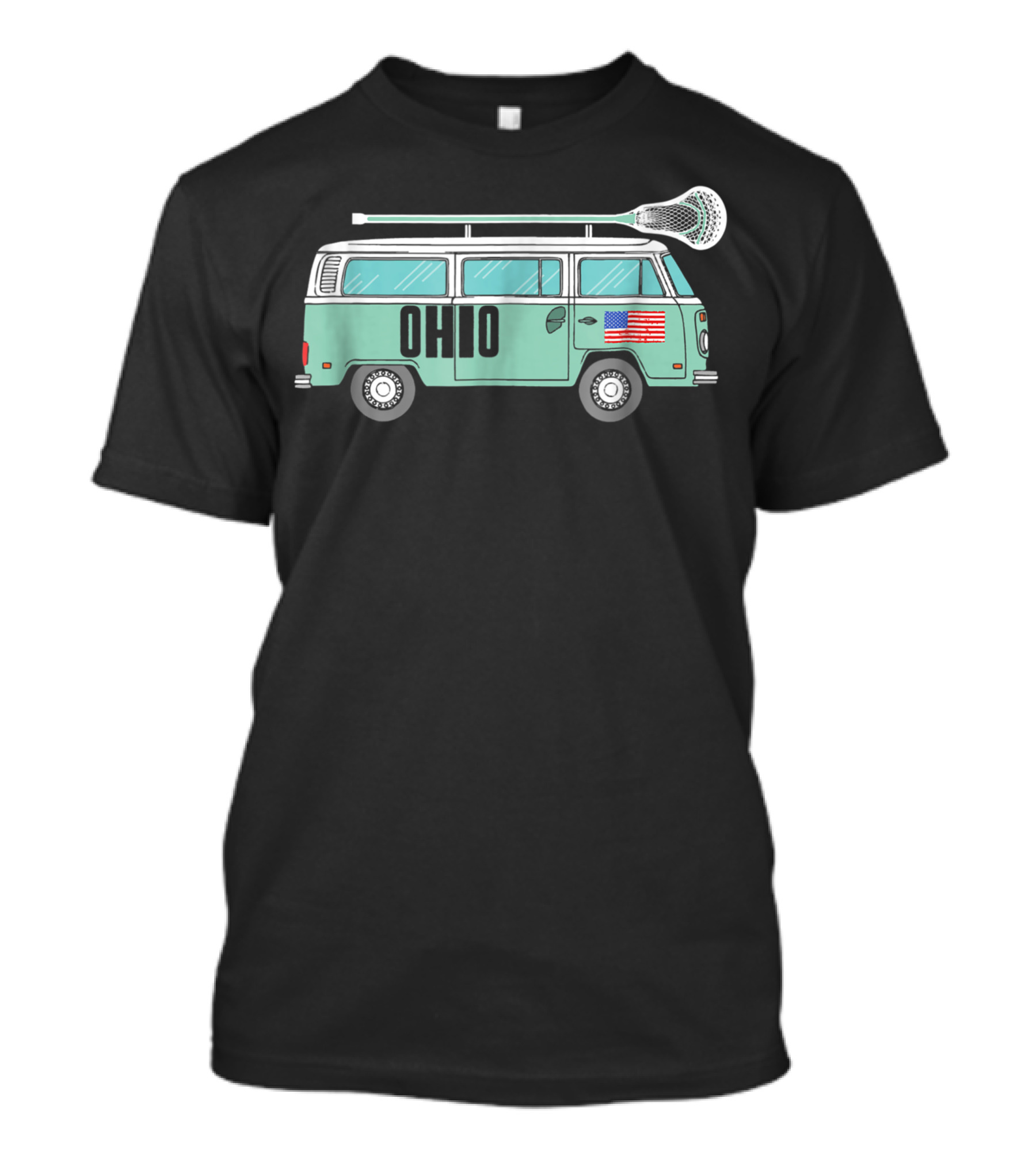 Ohio Hippie Van With Lacrosse Stick And American Flag T-Shirt