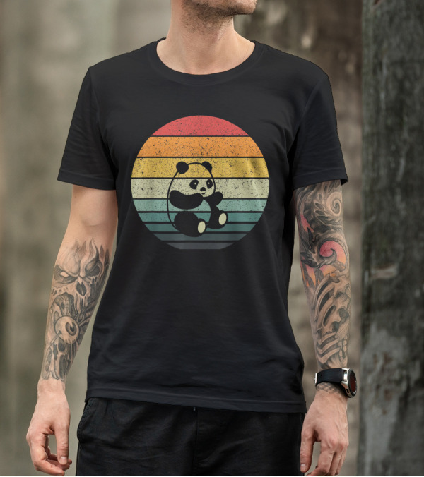 Panda Vintage Sunset 60S 70S Style Retro Stripes T-Shirt