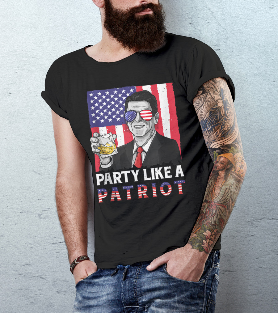 Party Like A Patriot Reagan Ronald American Flag Sunglasses 4th Of July T-Shirt