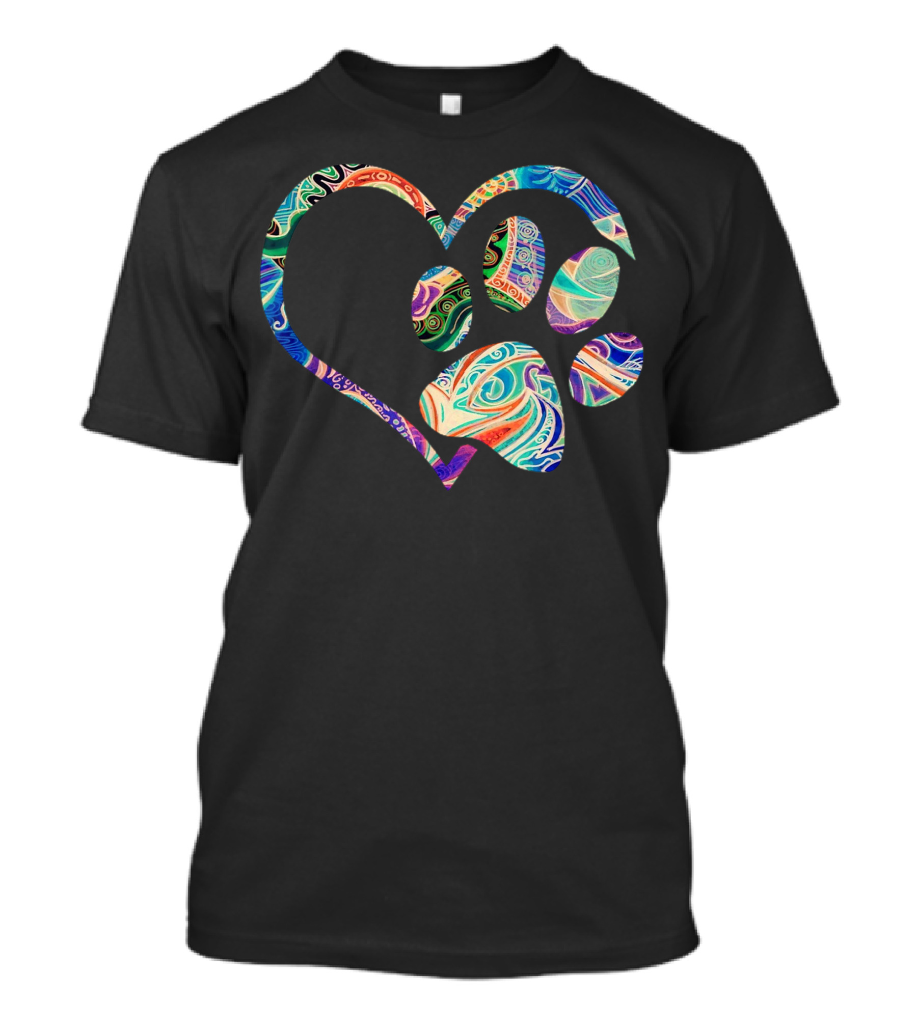 Pawprint Heart Tie Dye Rainbow A8 Dog Paw Prints T-Shirt