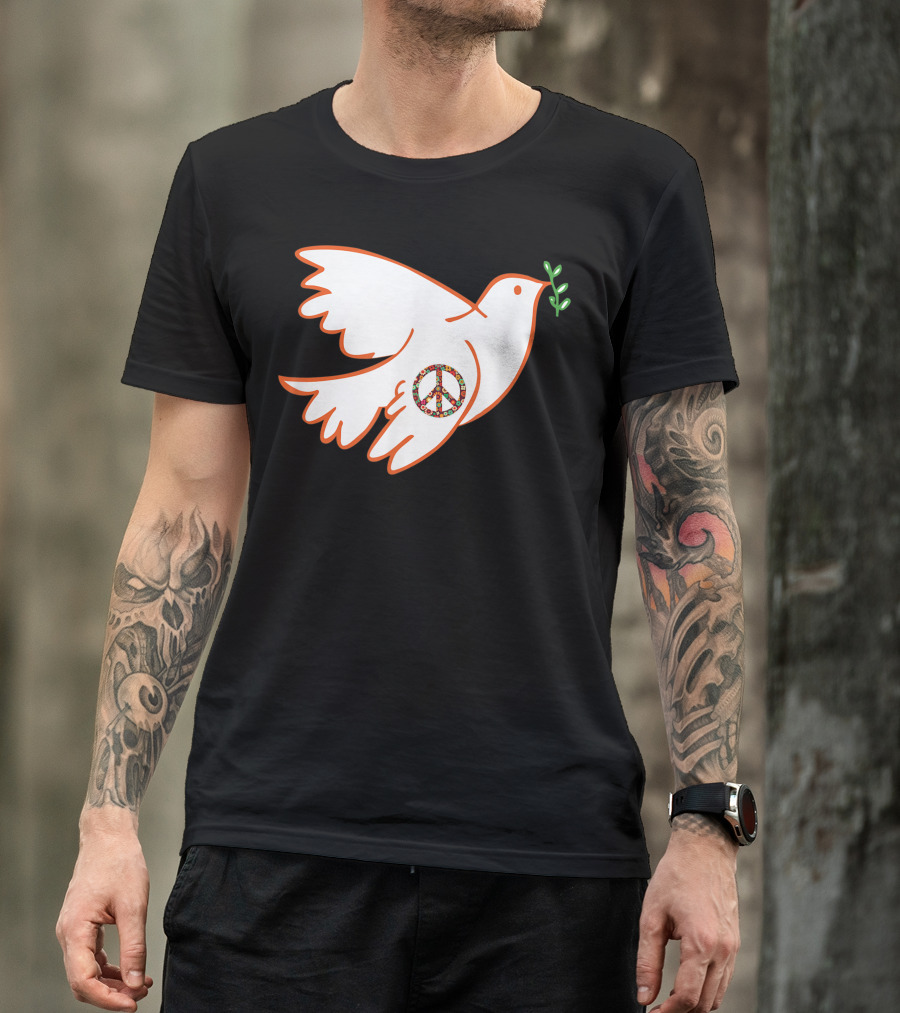 Peace Bird Dove Pigeon Hippy Olive Branch Peace T-Shirt