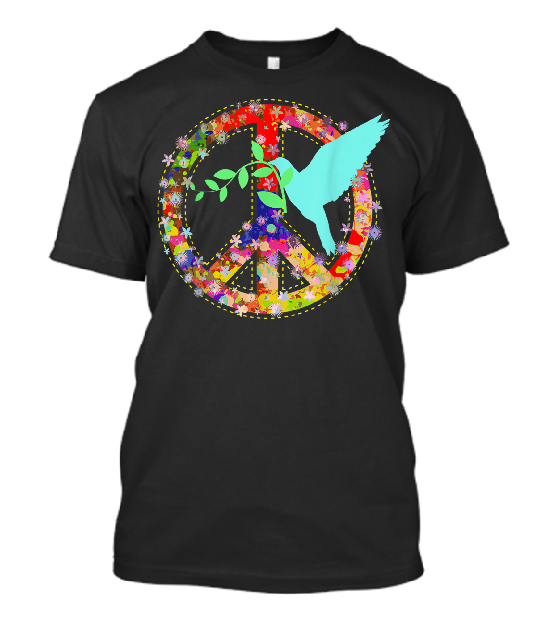 Peace Dove With Flower Power Hippie Sign 60s 70s Colorful T-Shirt