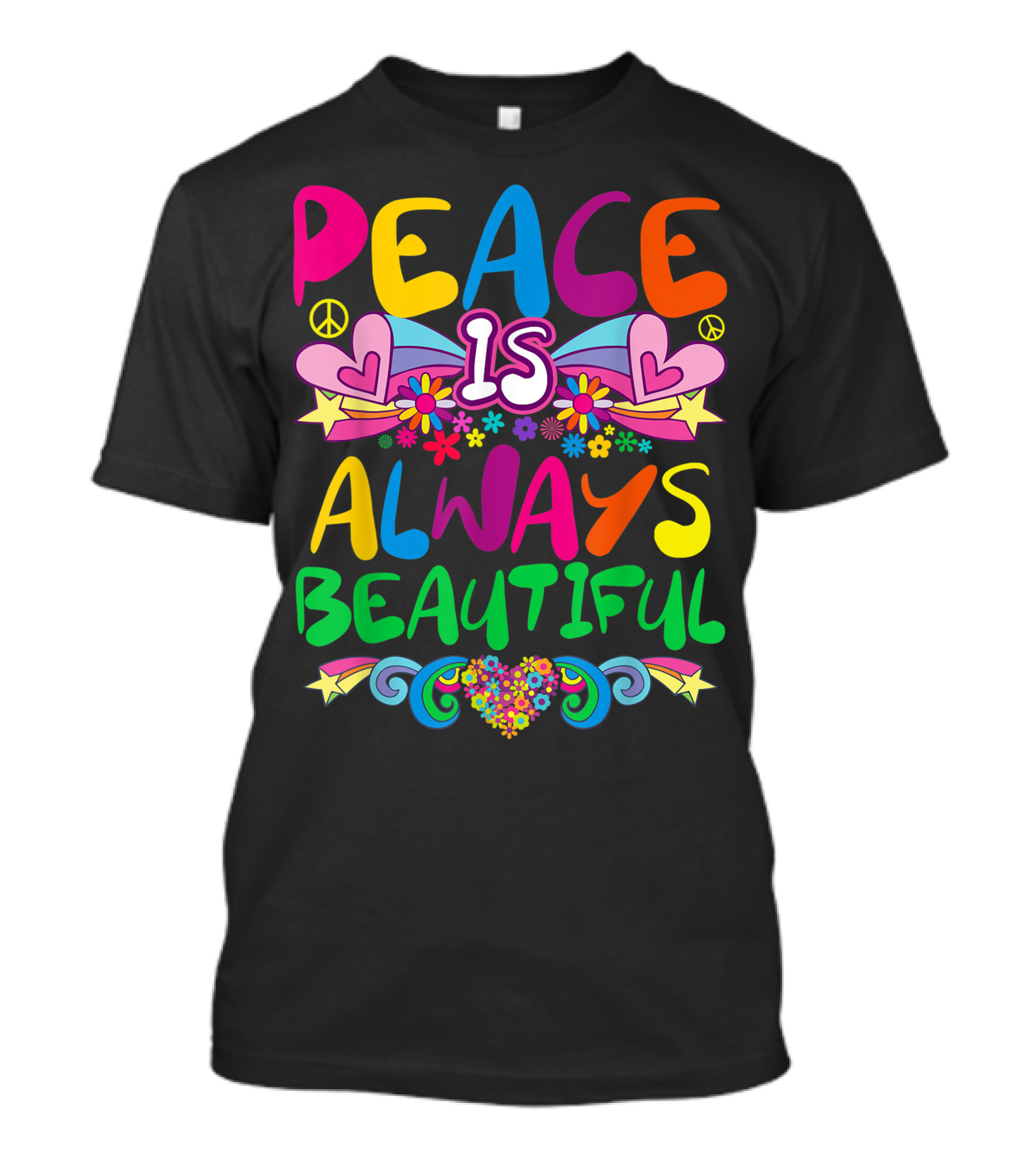 Peace Is Always Beautiful Groovy 60S 70S Vibrant Retro Style With Flowers And Hearts T-Shirt