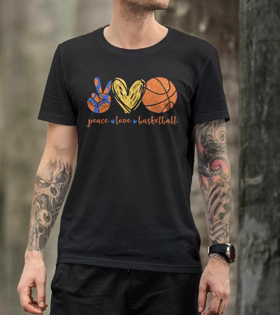 Peace Love Basketball Glitter Cute Basketball Lovers T-Shirt