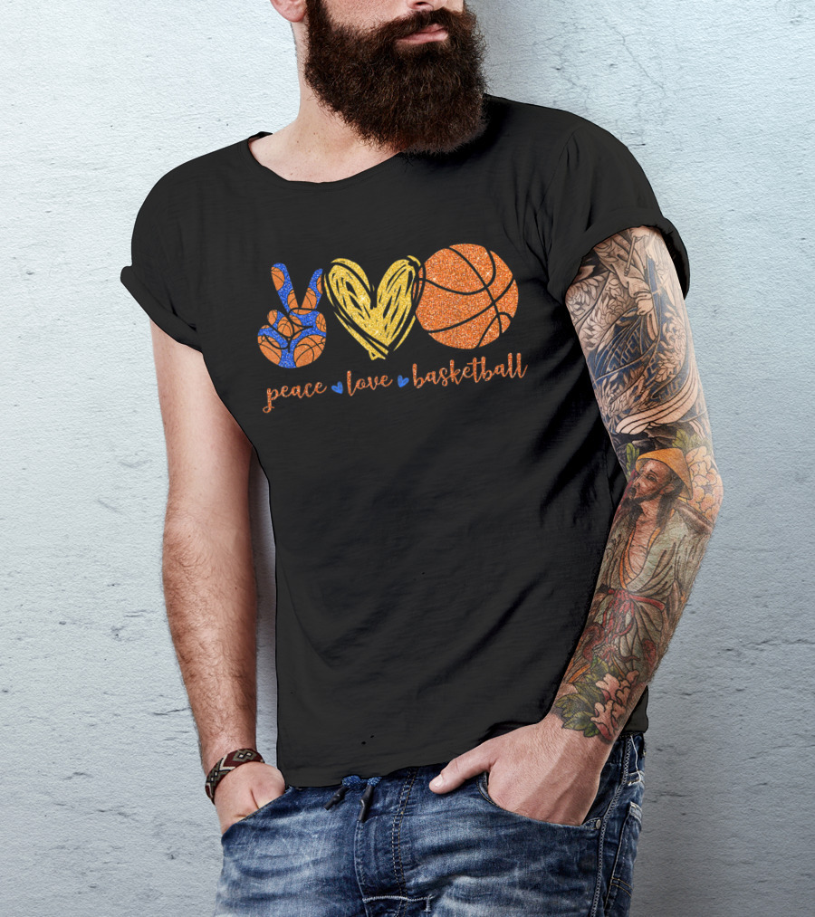 Peace Love Basketball Glitter Cute Basketball Lovers T-Shirt