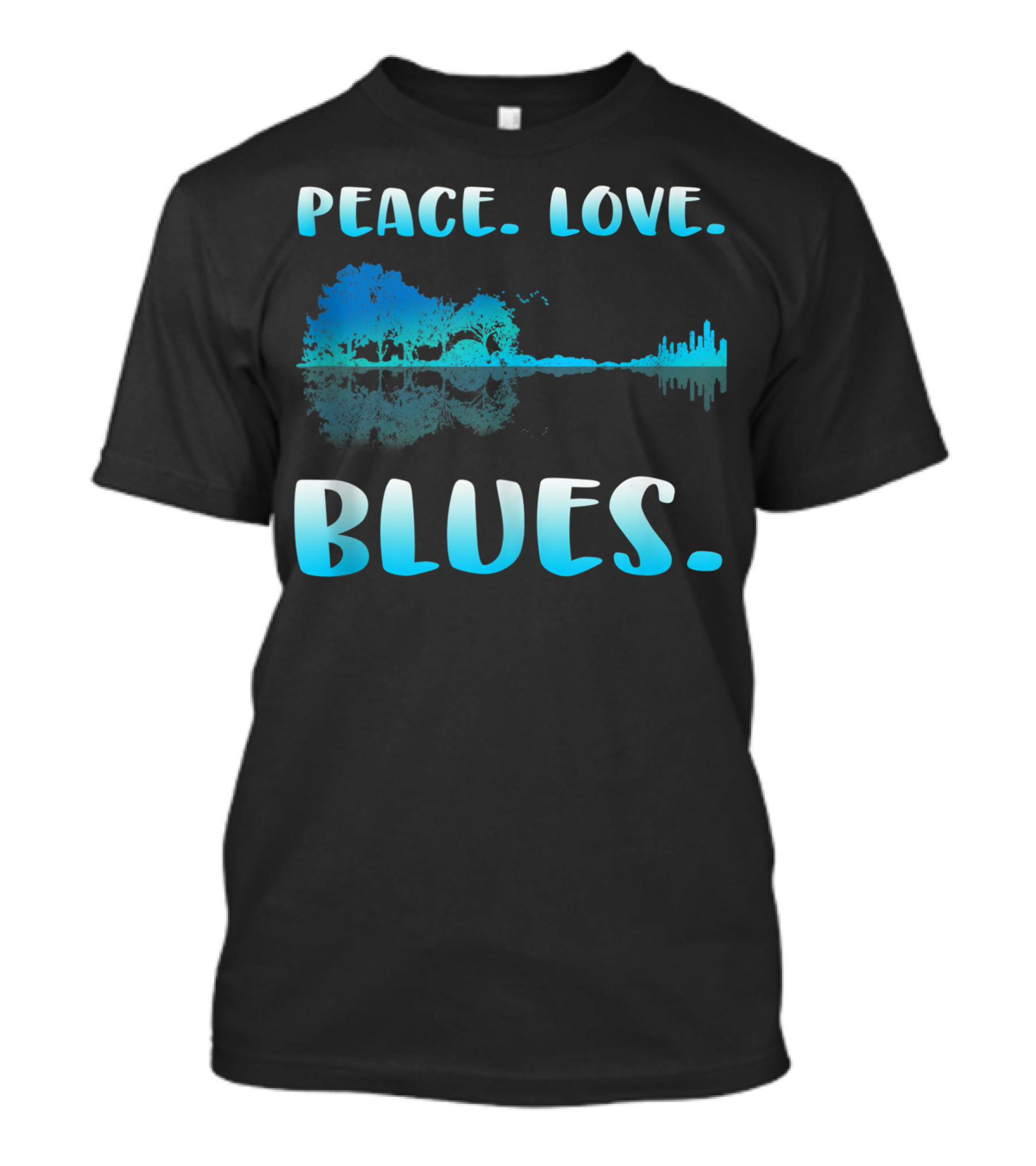 Peace Love Blues Guitar Shadow Lake Hippie 70s Music T-Shirt