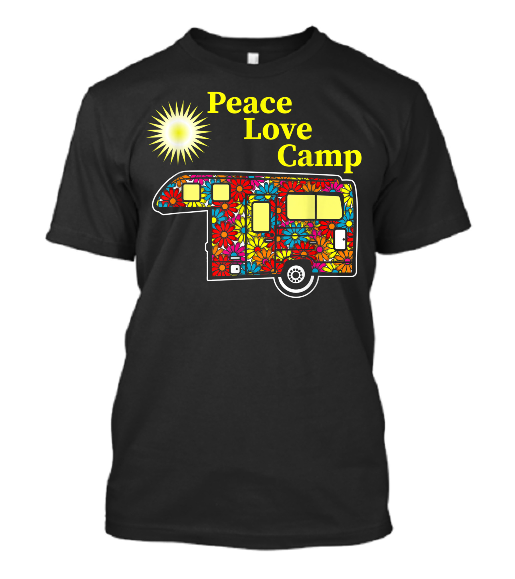 Peace Love Camp Vibrant Floral Camper Burst T-Shirt