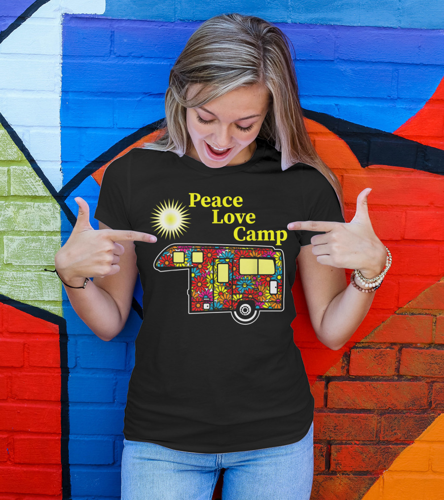 Peace Love Camp Vibrant Floral Camper Burst T-Shirt
