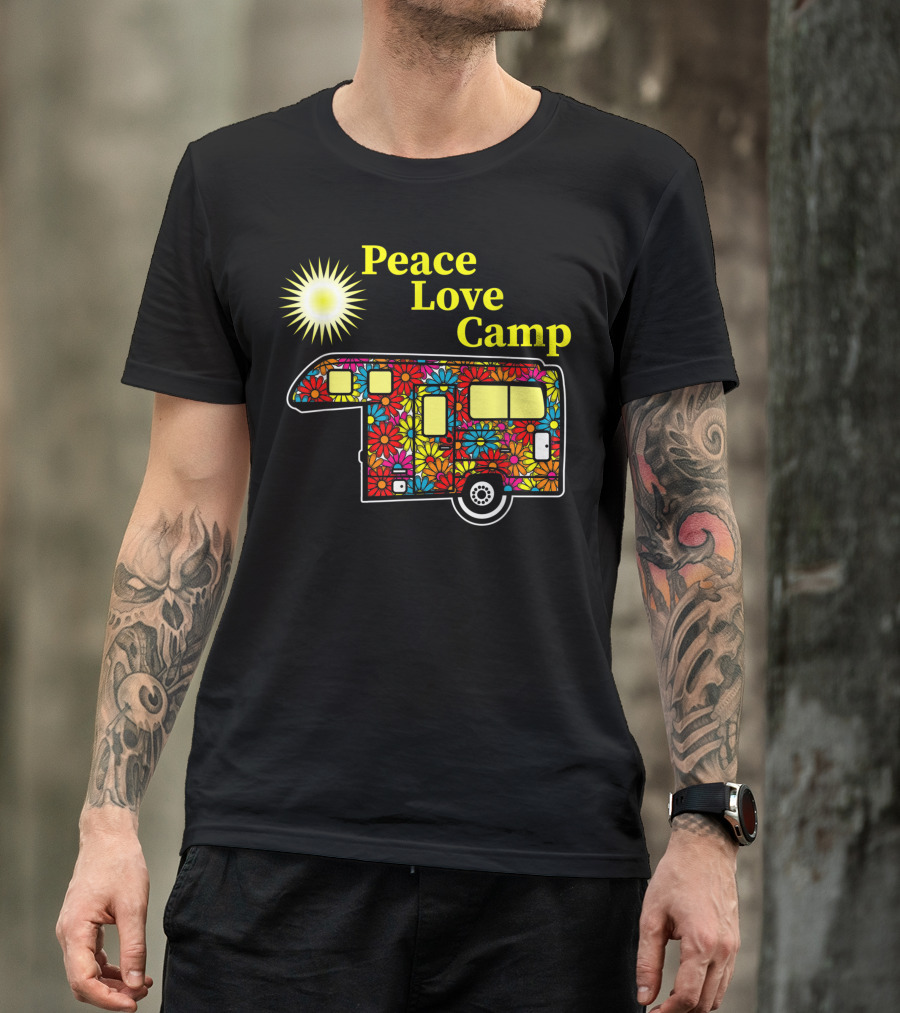 Peace Love Camp Vibrant Floral Camper Burst T-Shirt