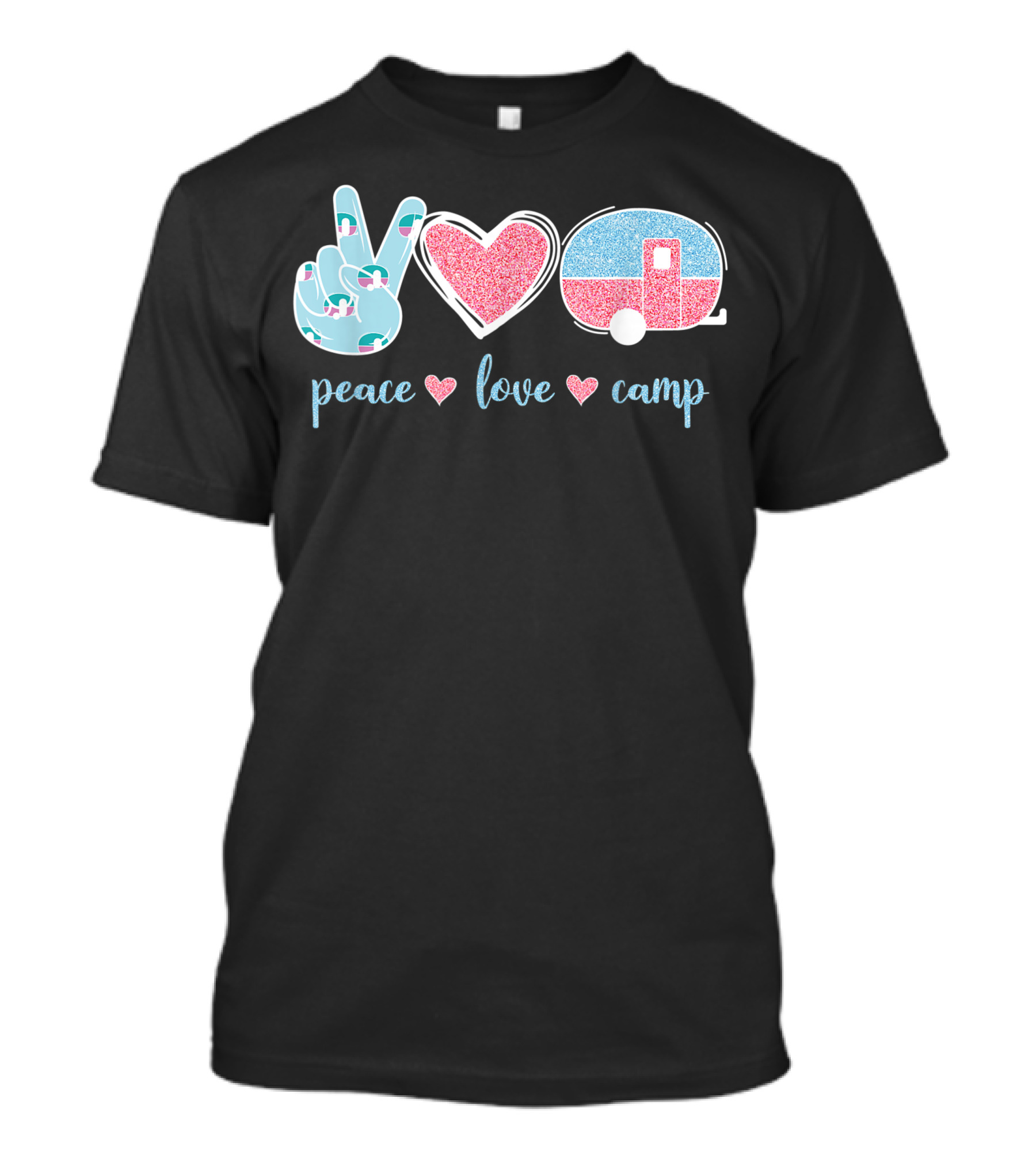 Peace Love Camp Cute Camping Lover Tz Retro Glitter RV T-Shirt