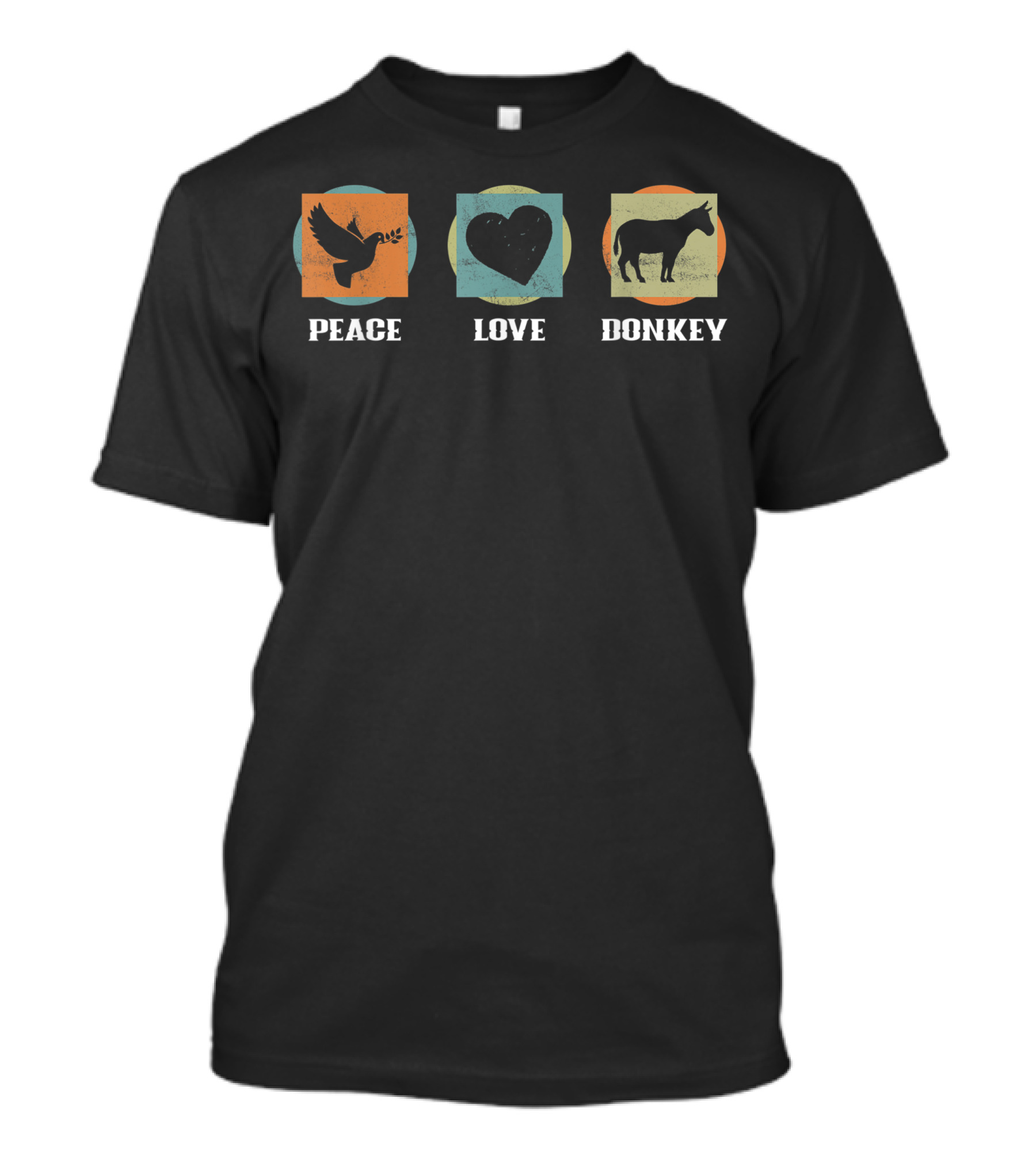 Peace Love Donkey Hippie Animal Lovers Iconic Symbols T-Shirt