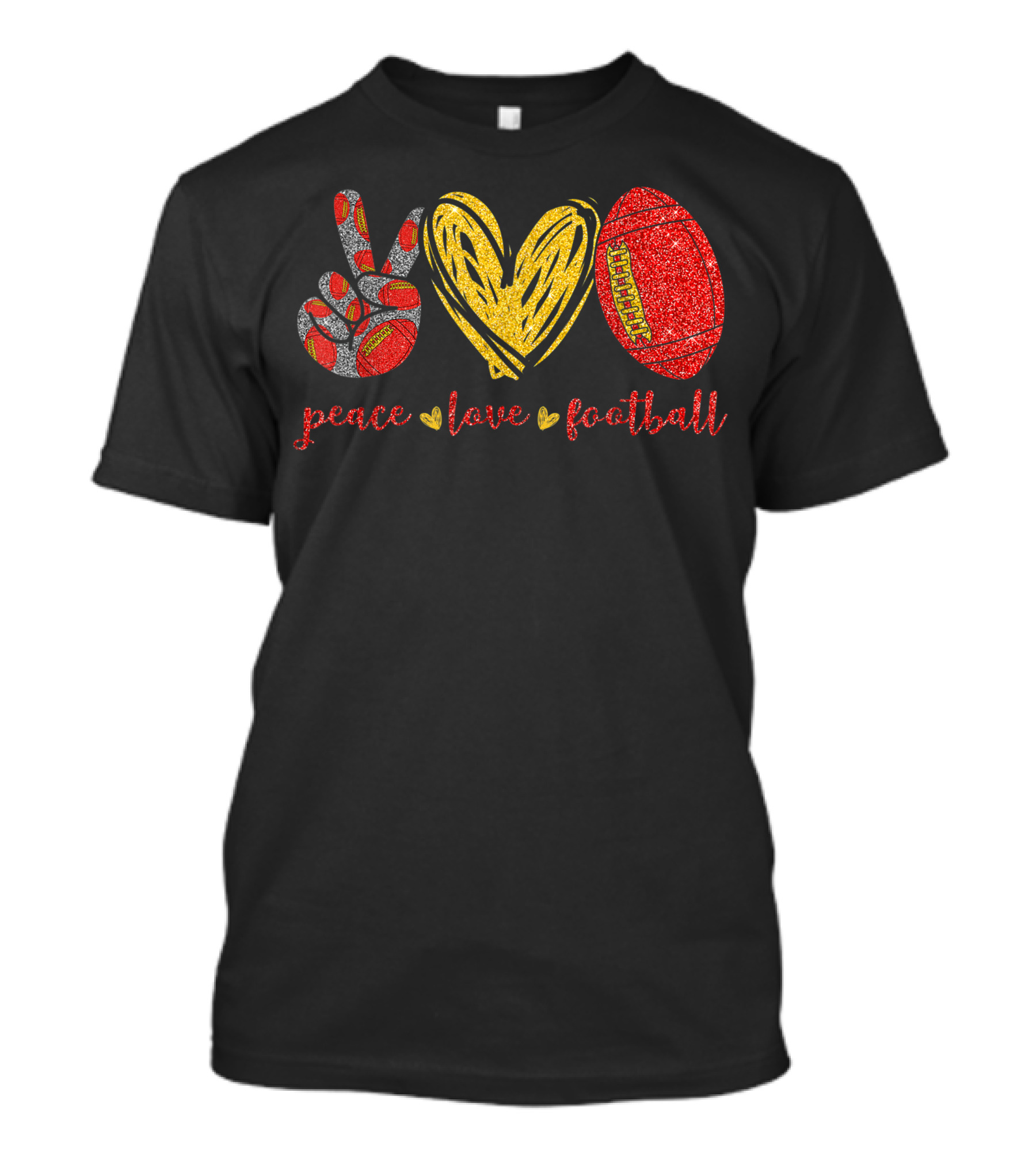 Peace Love Football Cute Lovers Glitter Heart Symbol Football T-Shirt