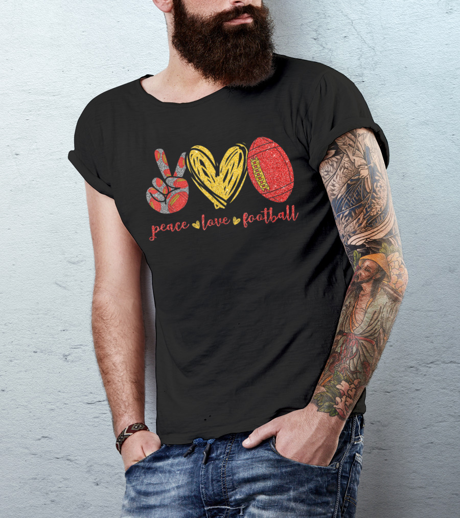 Peace Love Football Cute Lovers Glitter Heart Symbol Football T-Shirt
