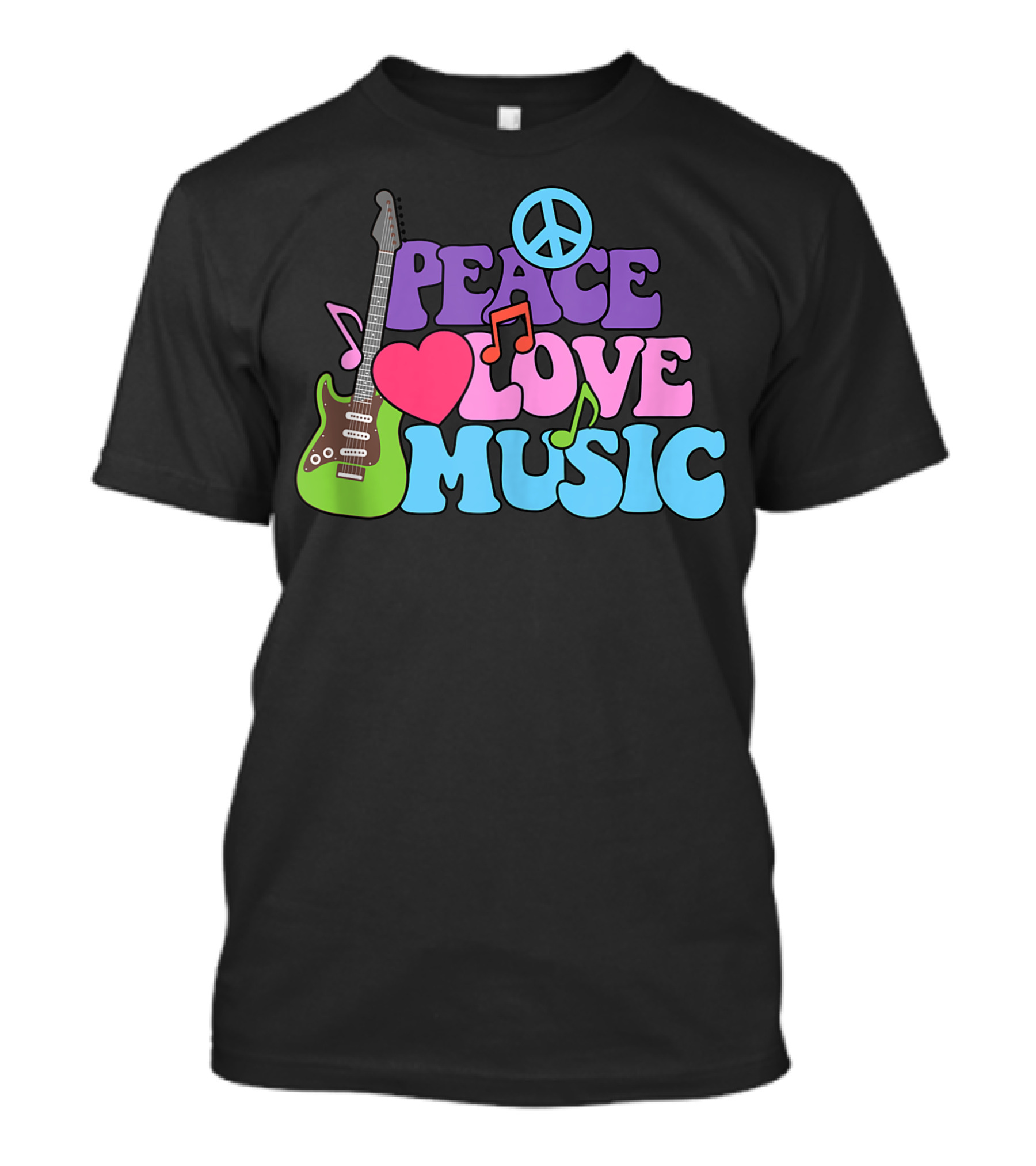 Peace Love Music Gypsy Hippy Hippie Style KC Retro Guitar Peace Sign T-Shirt