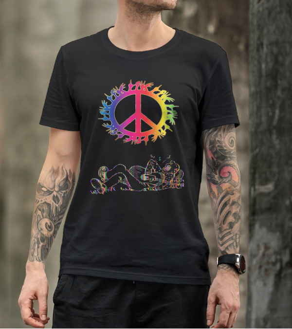 Peace Love Music Rainbow Hand Symbol Harmony T-Shirt