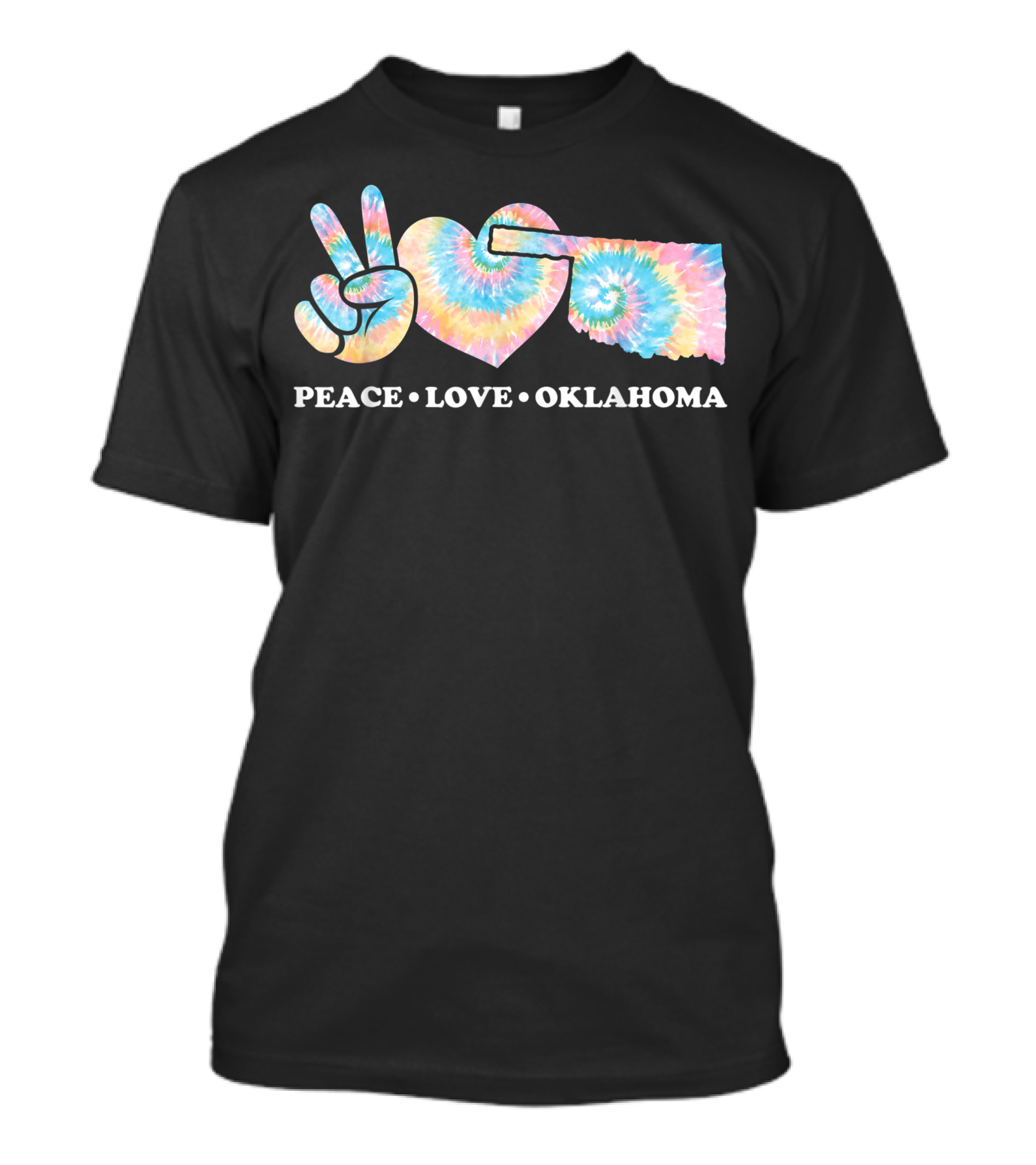 Peace Love Oklahoma Tie-Dye Peace Sign Heart And State Map T-Shirt