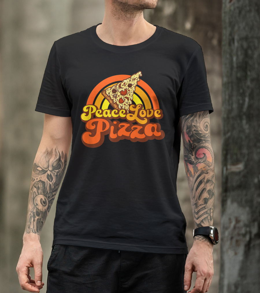 Peace Love Pizza Vintage Rainbow Pizza Slice T-Shirt