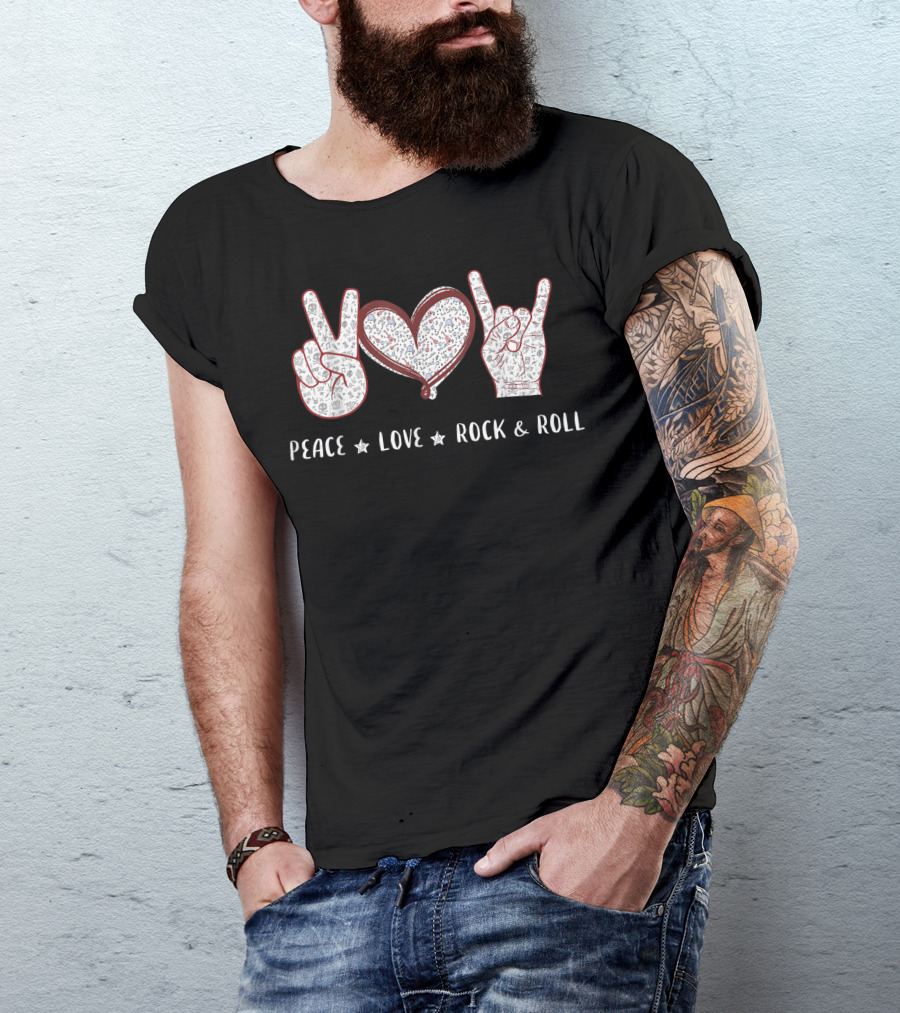 Peace Love Rock And Roll Hand Sign Symbols T-Shirt