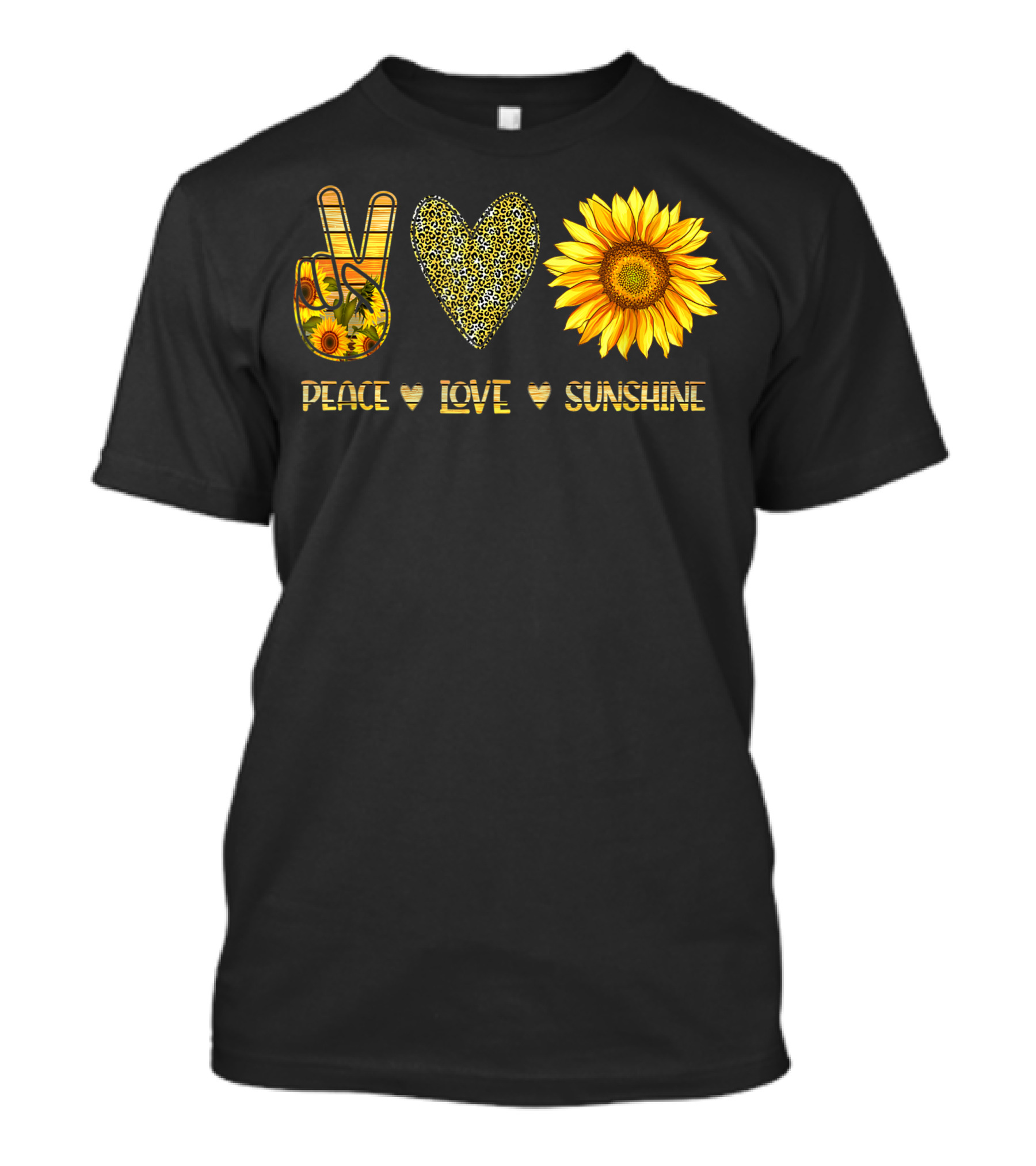 Peace Love Sunshine Leopard Print Sunflower Hand Sign T-Shirt