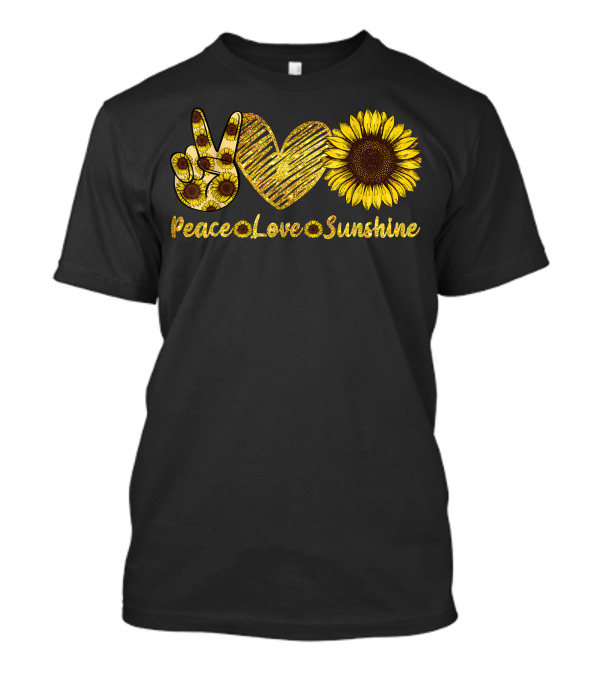 Peace Love Sunshine Sunflower Hippie Summer Lovers Peace Sign Heart Flower T-Shirt