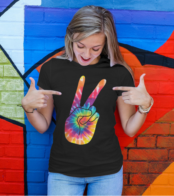 Peace Sign 60S 70S V Hand Sign Tie-Dye Cool T-Shirt
