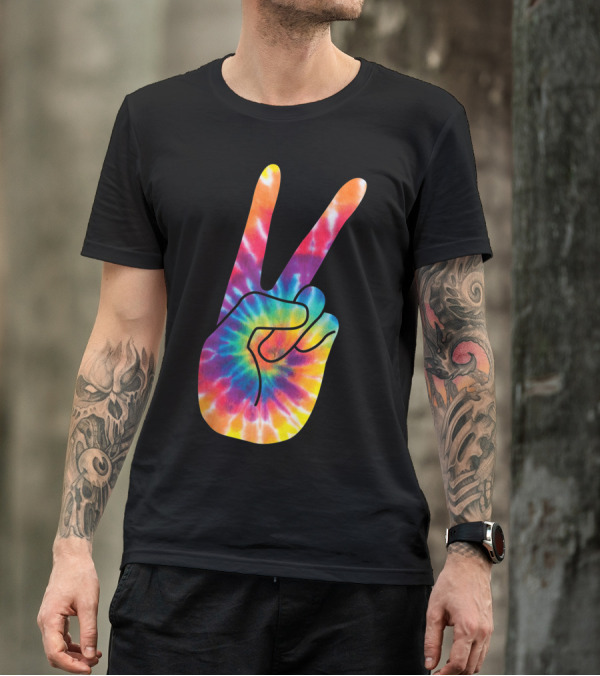 Peace Sign 60S 70S V Hand Sign Tie-Dye Cool T-Shirt