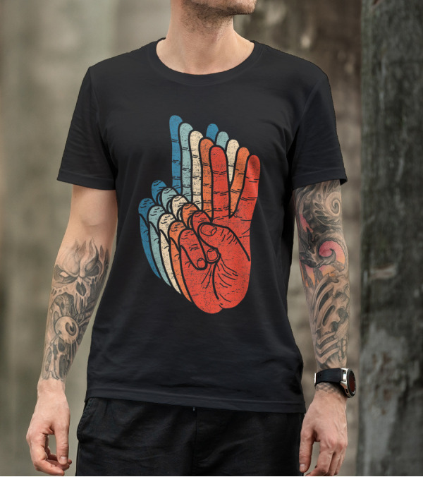 Peace Sign Hand Sign Language ASL Grunge Multicolor Handsign T-Shirt