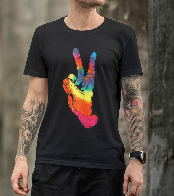 Peace Sign Tie Dye Hand Hippies Arts Christmas T-Shirt