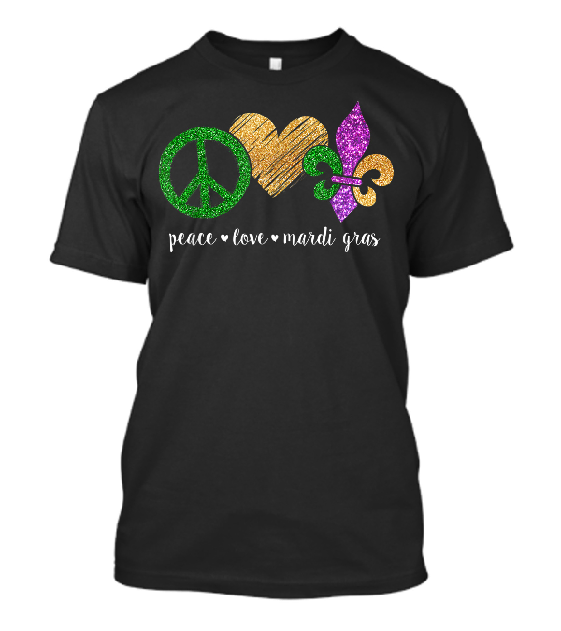 Peace Love Mardi Gras Glitter Fleur De Lys Heart Peace Sign T-Shirt