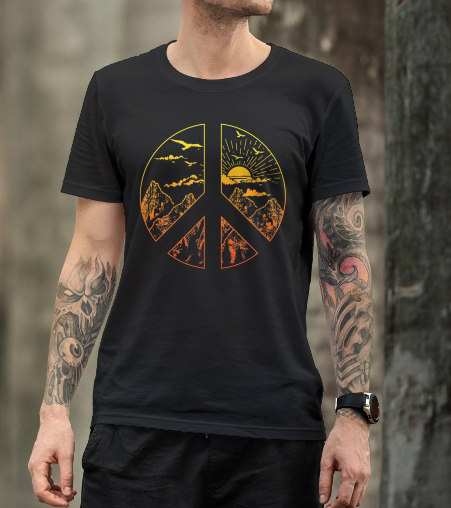 Peace Sign Sunset Mountain Hippie T-Shirt