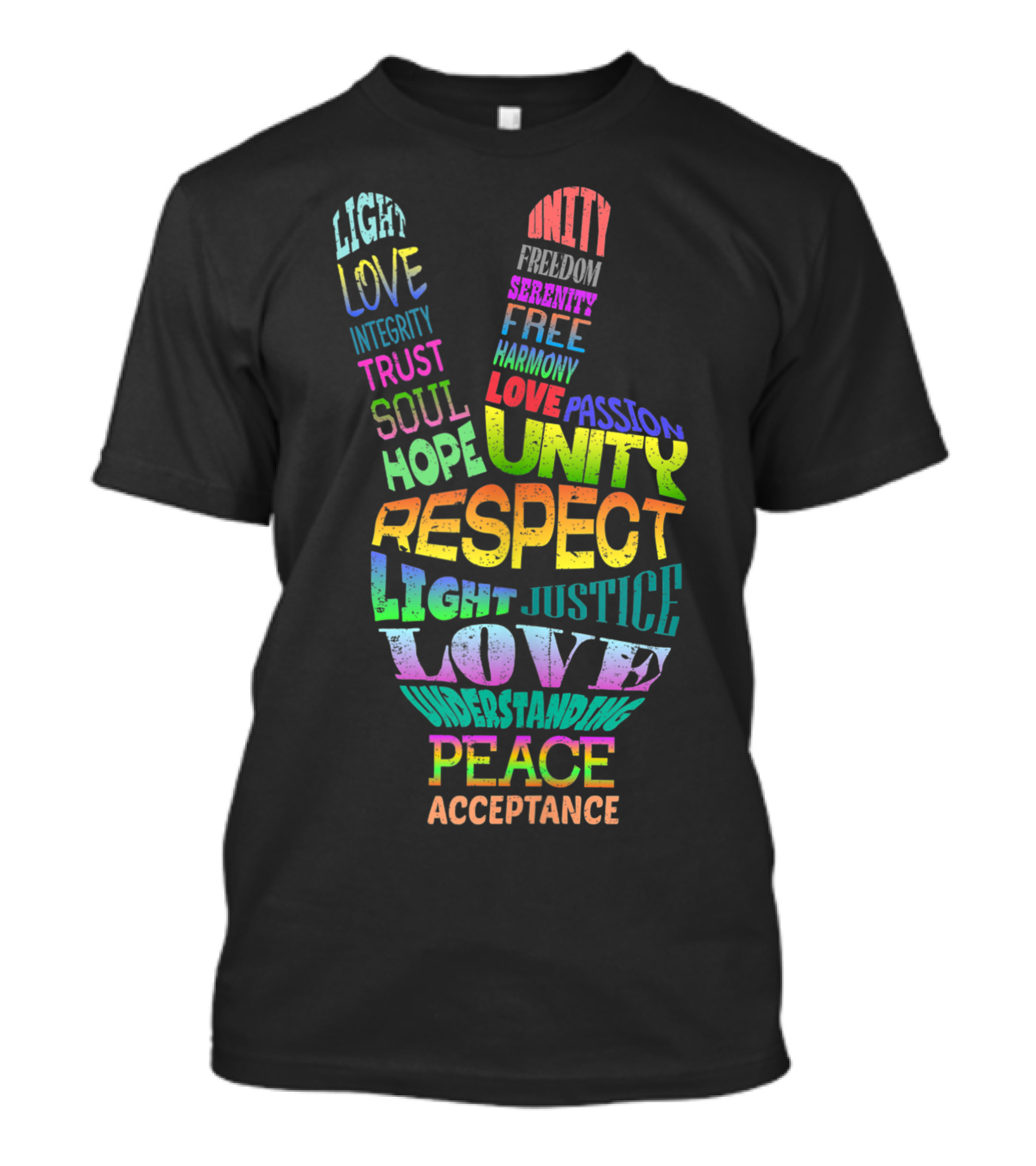 Unity Peace Sign Language Love Hope Respect Acceptance 70s Harmony Freedom T-Shirt