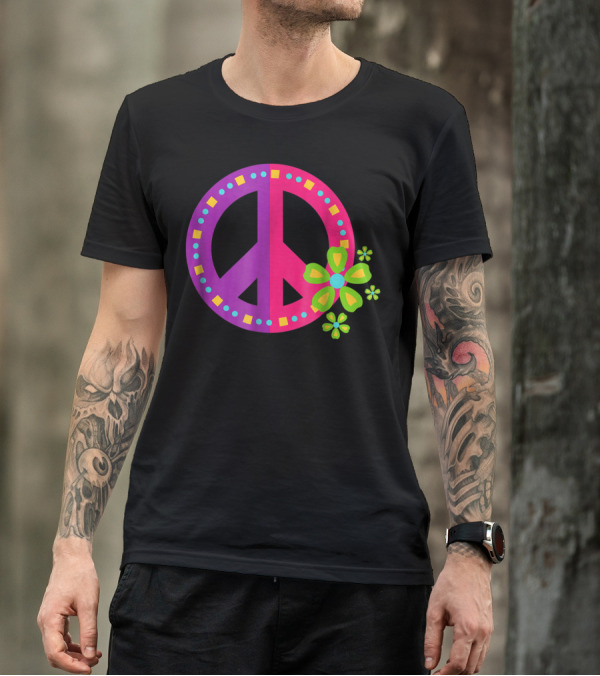 Peace Sign Love Tie Dye 60s 70s Flowers Retro Vintage T-Shirt