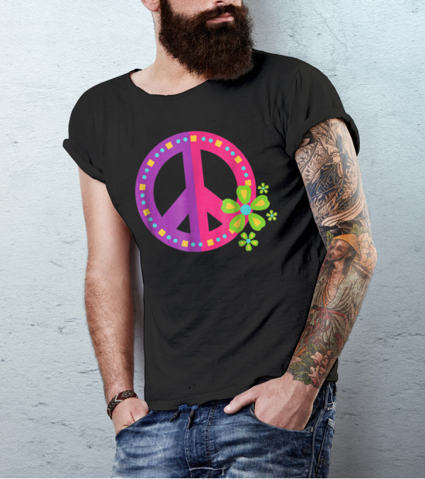 Peace Sign Love Tie Dye 60s 70s Flowers Retro Vintage T-Shirt