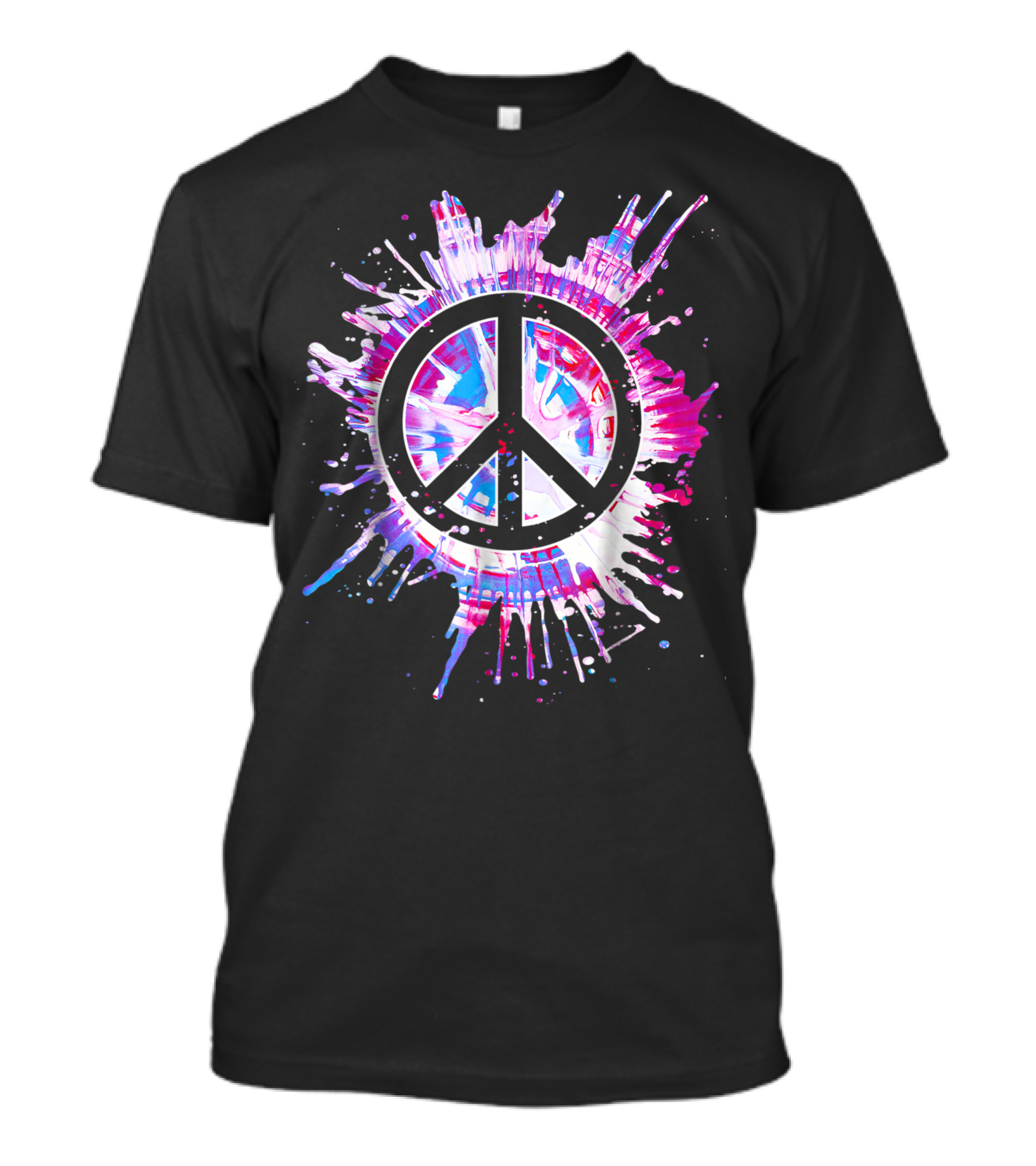Peace Sign Paint Splatter 70s Hippie Tie Dye Rainbow Burst T-Shirt
