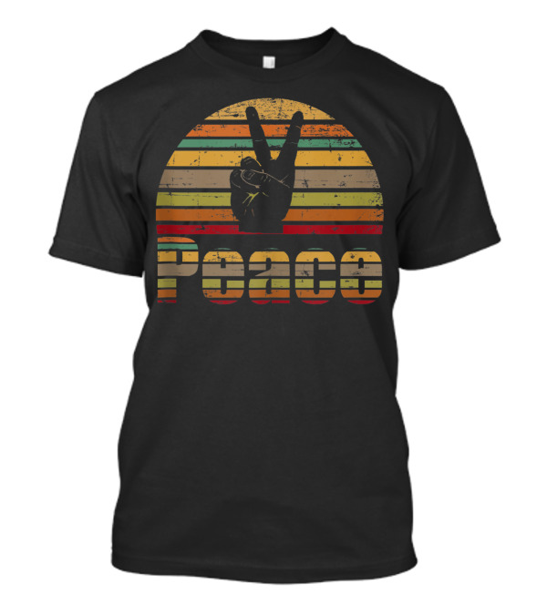 Peace Sign Vintage 60s 70s Hippie Rainbow Stripes T-Shirt