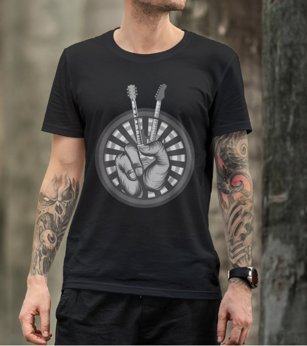 Peace Sign Rock Band Guitar Hand Musician Circle T-Shirt