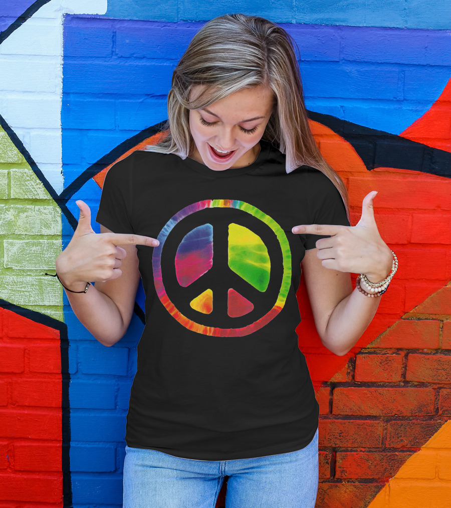 Peace Sign Tye Dye Rainbow Vivid Colors T-Shirt