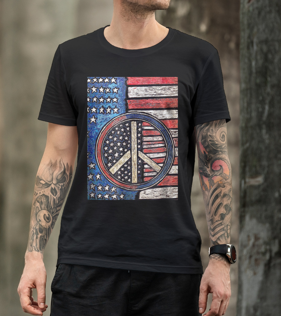 Vintage Peace Sign American Flag T-Shirt