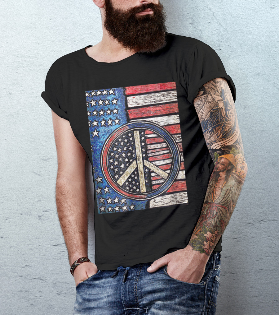 Vintage Peace Sign American Flag T-Shirt