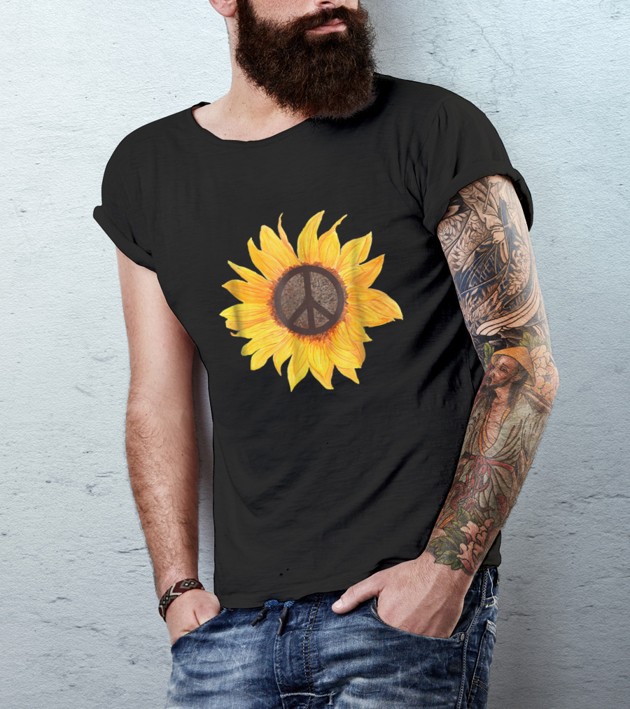 Peace Sunflower Hippy Boho Flower T-Shirt