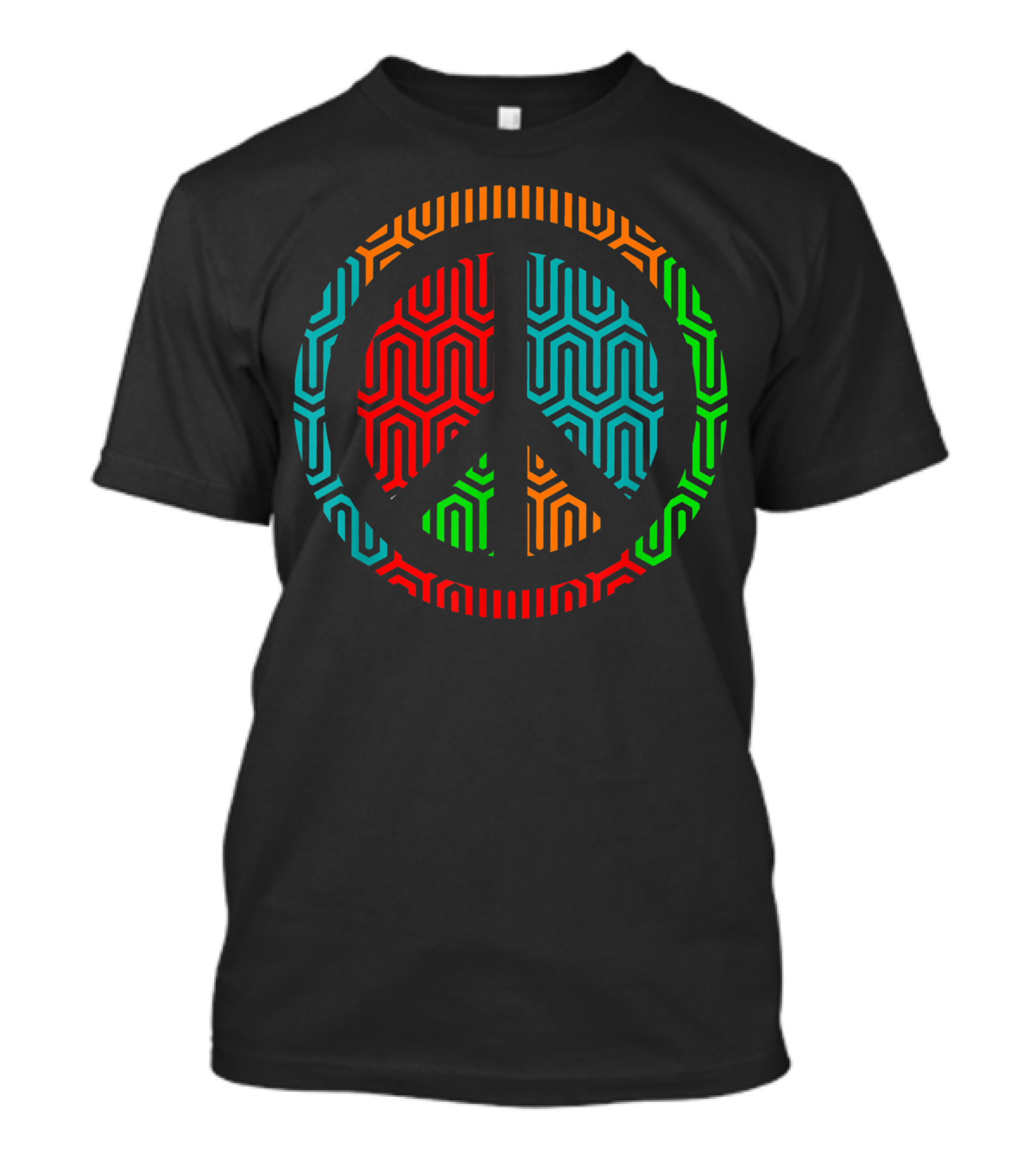 Peace Symbol 70s Bright Colors Hexagonal Pattern Retro Vibe T-Shirt