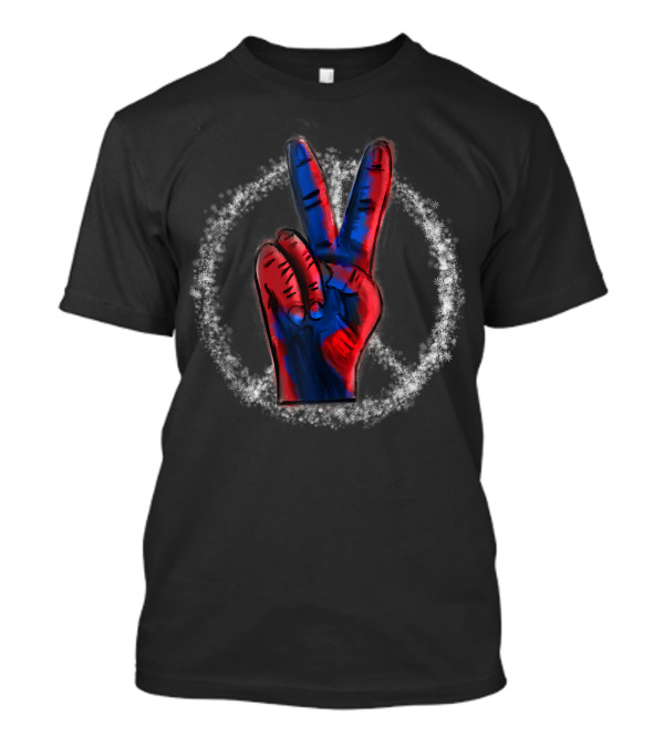 Peace Symbol Finger Sign Red White Blue Hippy Style E2 T-Shirt