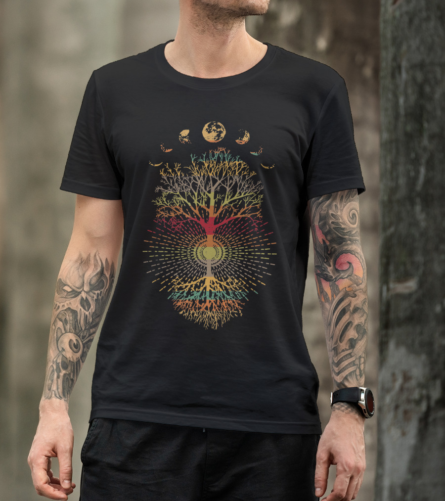 Phases Of The Moon 60s 70s Vibe Tree Of Life Psychedelic Harmony T-Shirt
