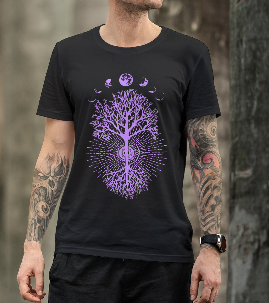 Phases Of The Moon With Radiant Purple Tree Of Life Symmetry T-Shirt