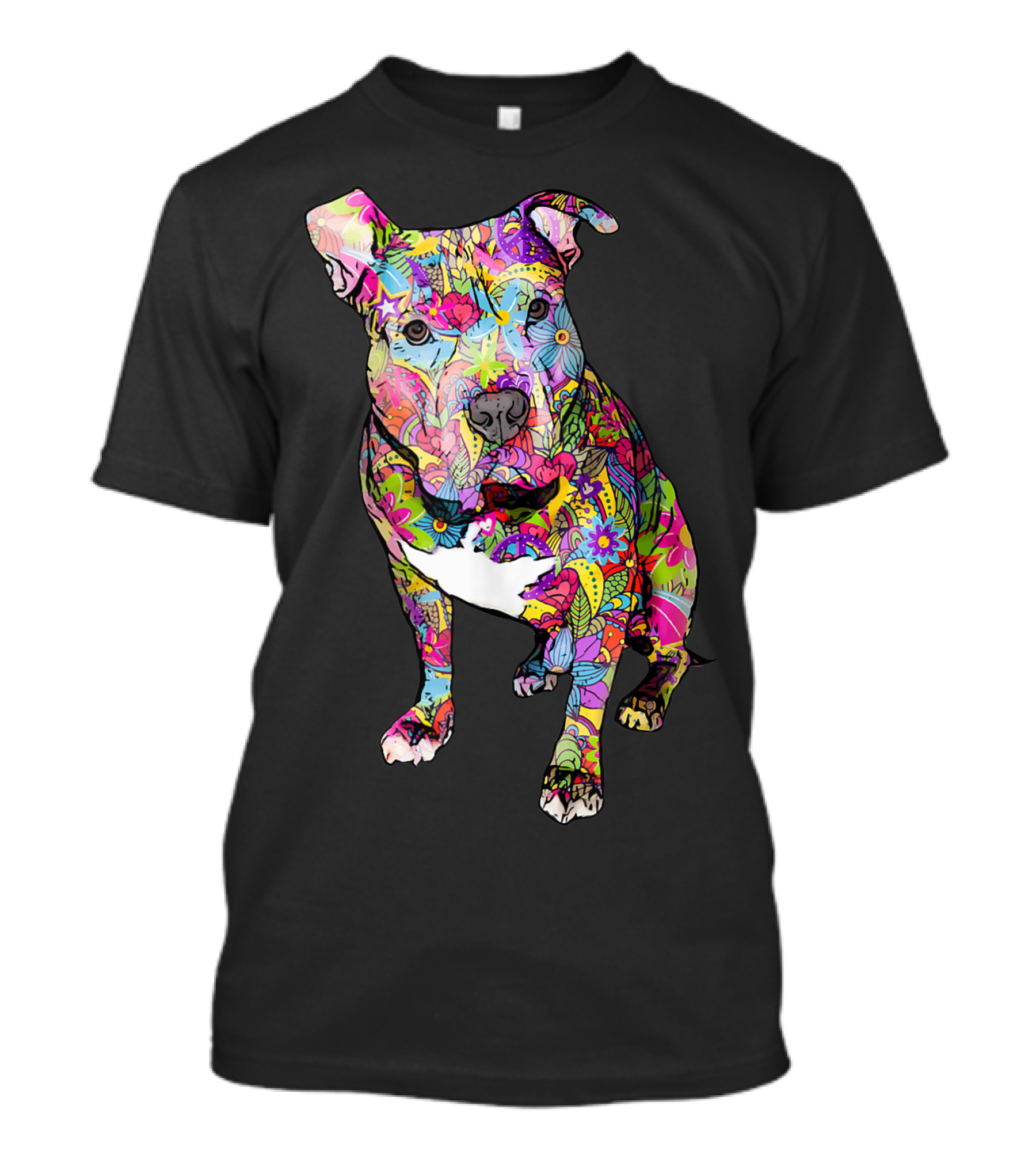 Pitbull Colorful Hippie Peace Sign Cute Love Pit Bull Whimsical Floral T-Shirt