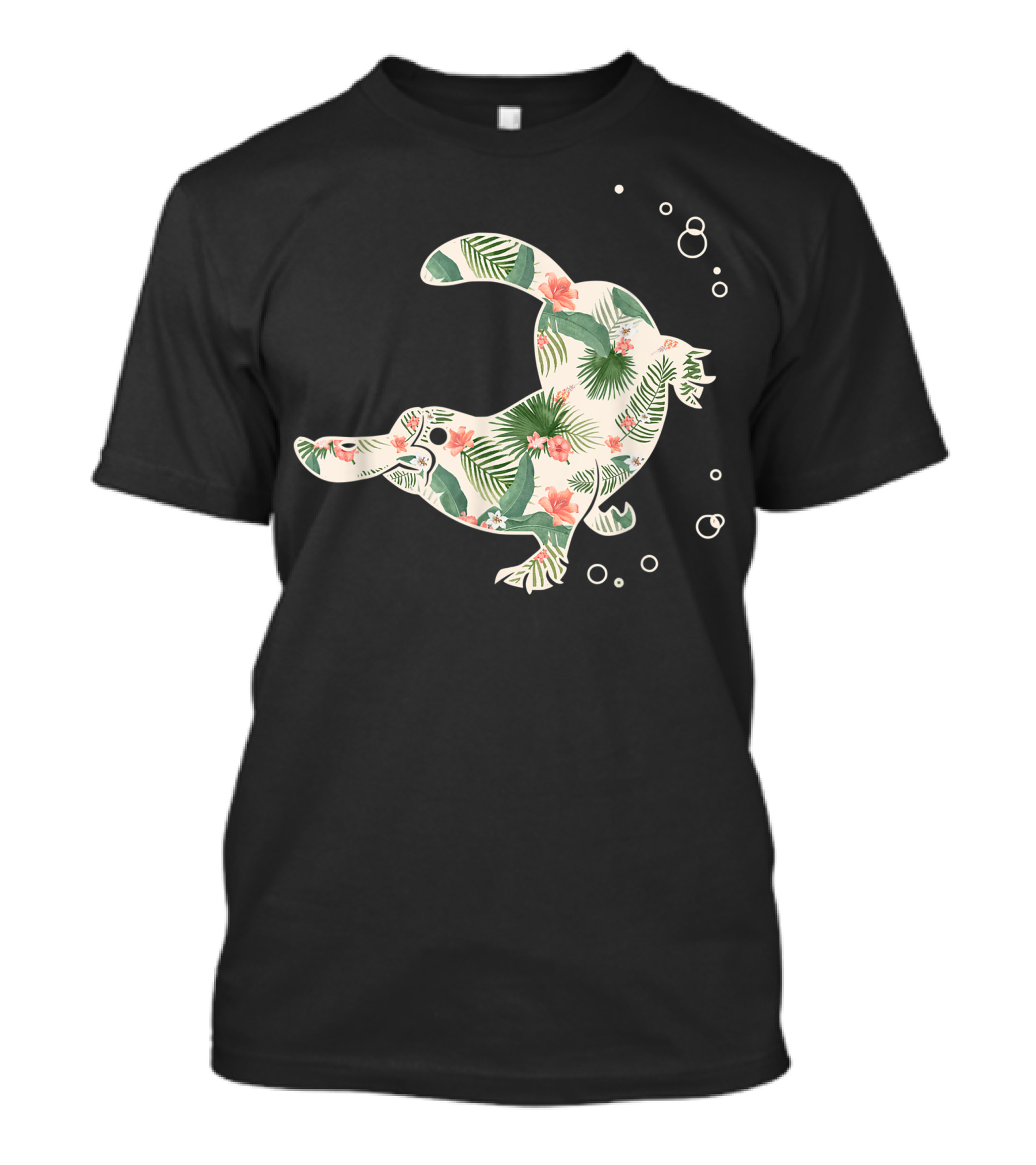 Platypus Floral Hawaiian Style With Tropical Flowers And Leaves T-Shirt