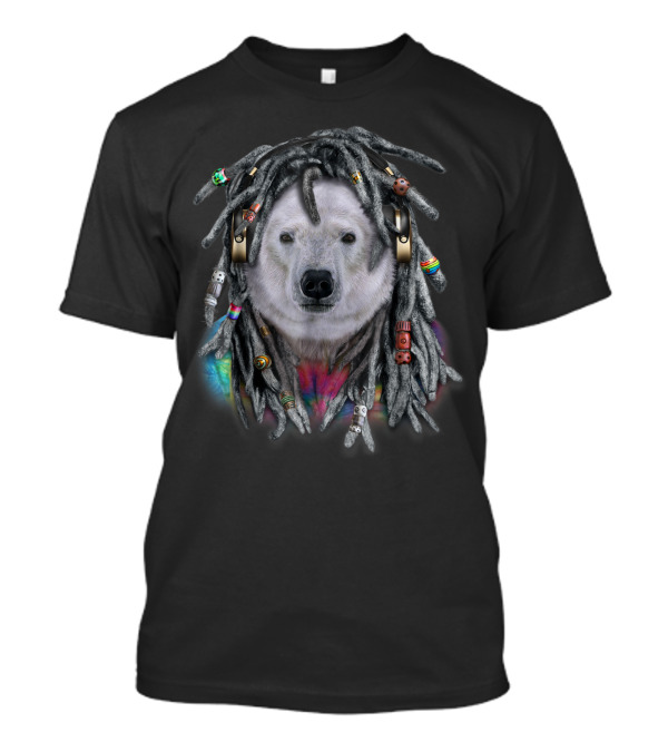 Polar Bear Hippie Reggae Dreadlocks Headphones T-Shirt