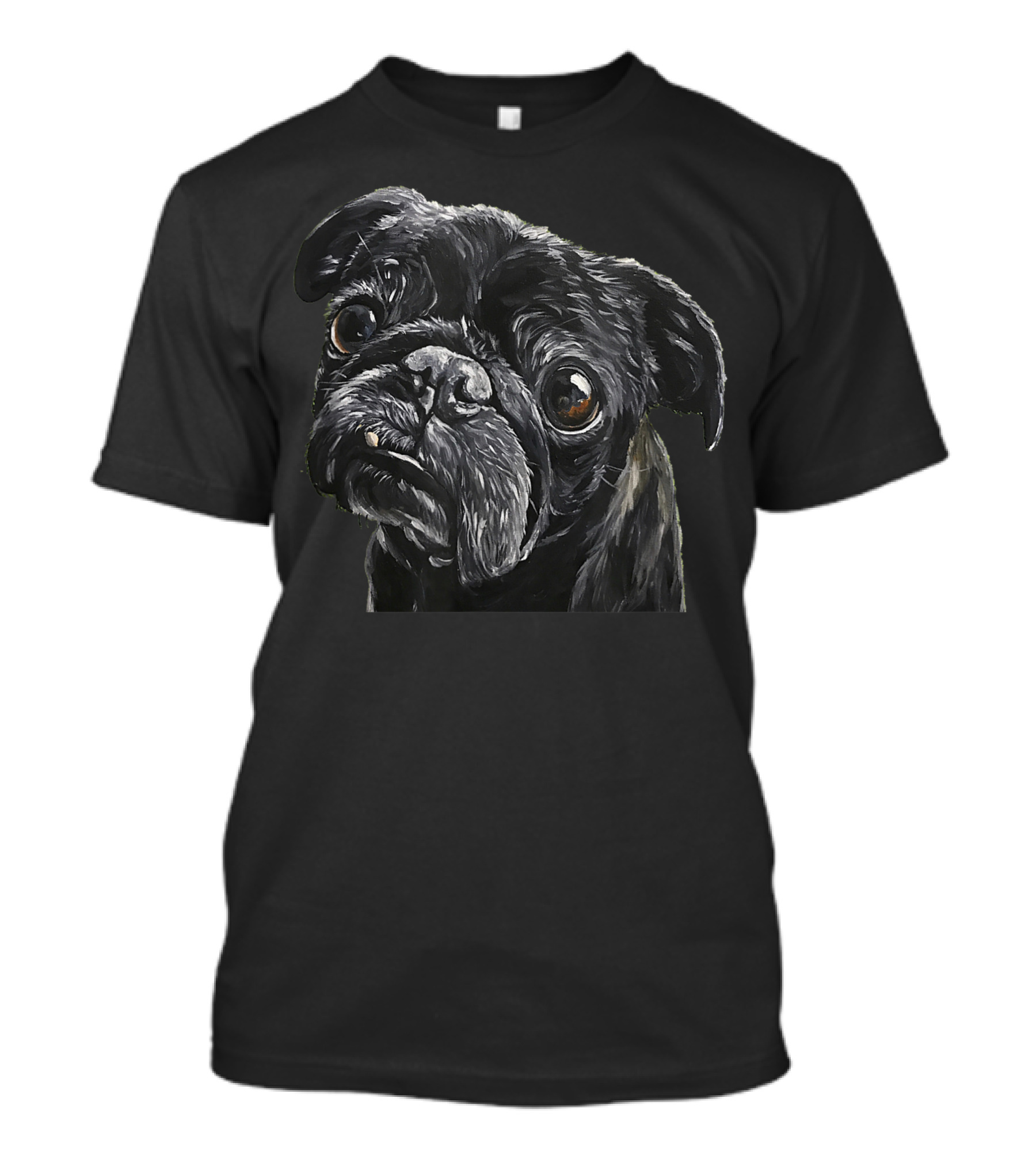 Pug Black Pug Lifelike Portrait Black Pug T-Shirt